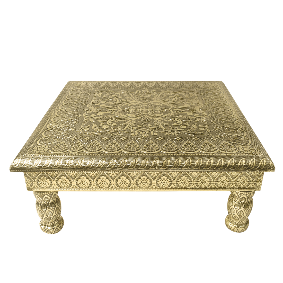 Elevated Artistry: Embossed Pattern Wooden Chowki