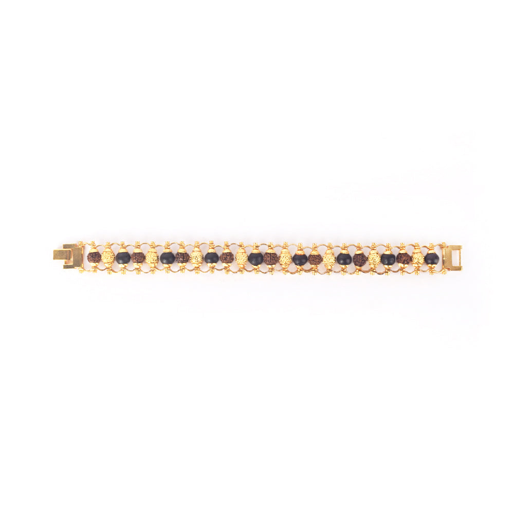 PVD Gold Platted Rudraksha & Karungali Bracelet