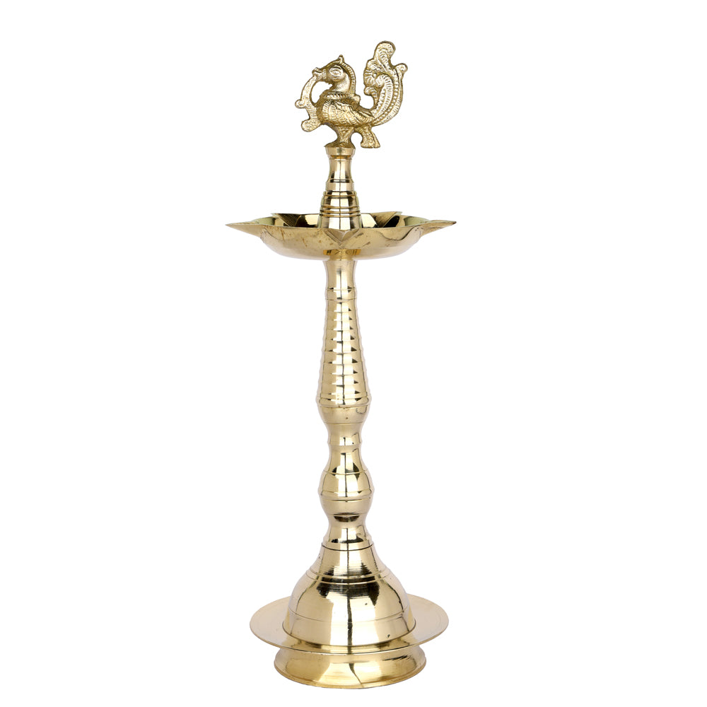 13 Inch Pure Brass Peacock Kerala Diya