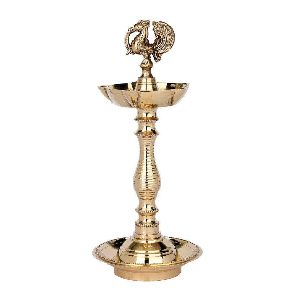 9.2 Inch Pure Brass Peacock Kerala Diya