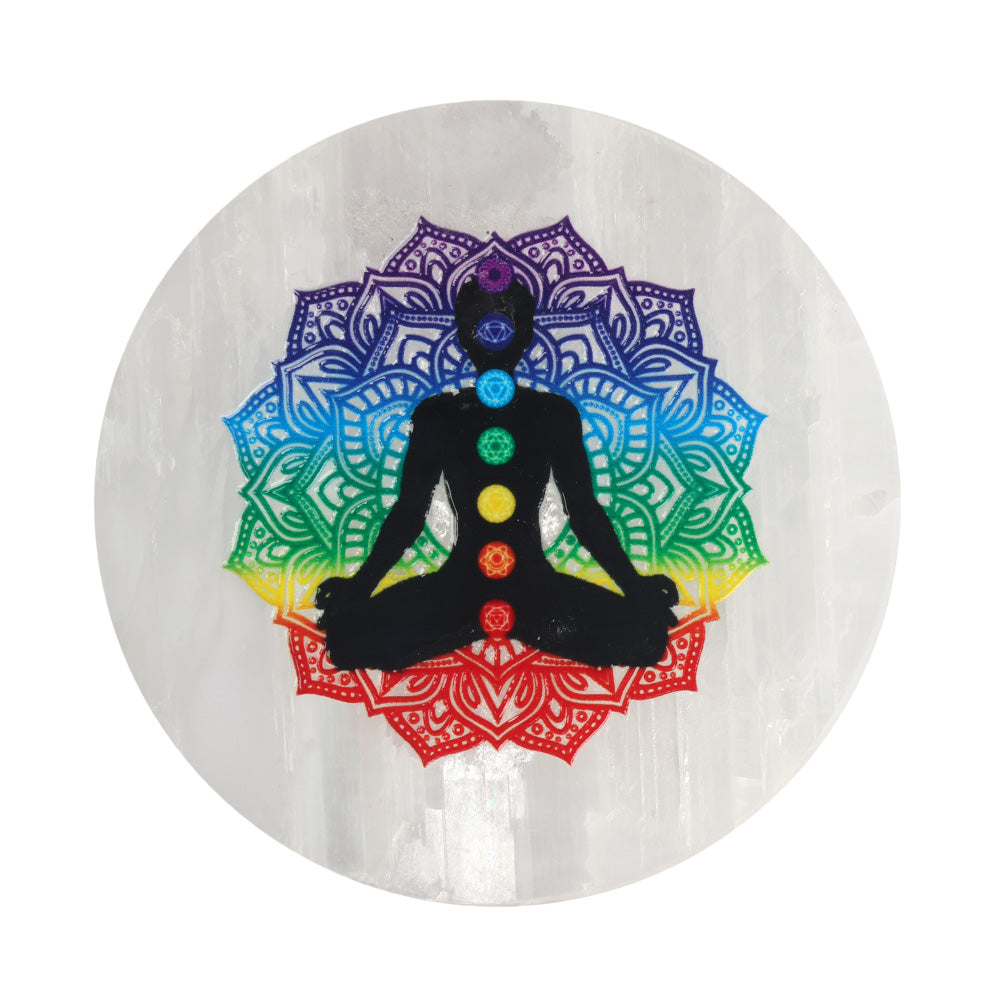 Round 7 Chakra Selenite Charging Plate Spiritual Healing Tool