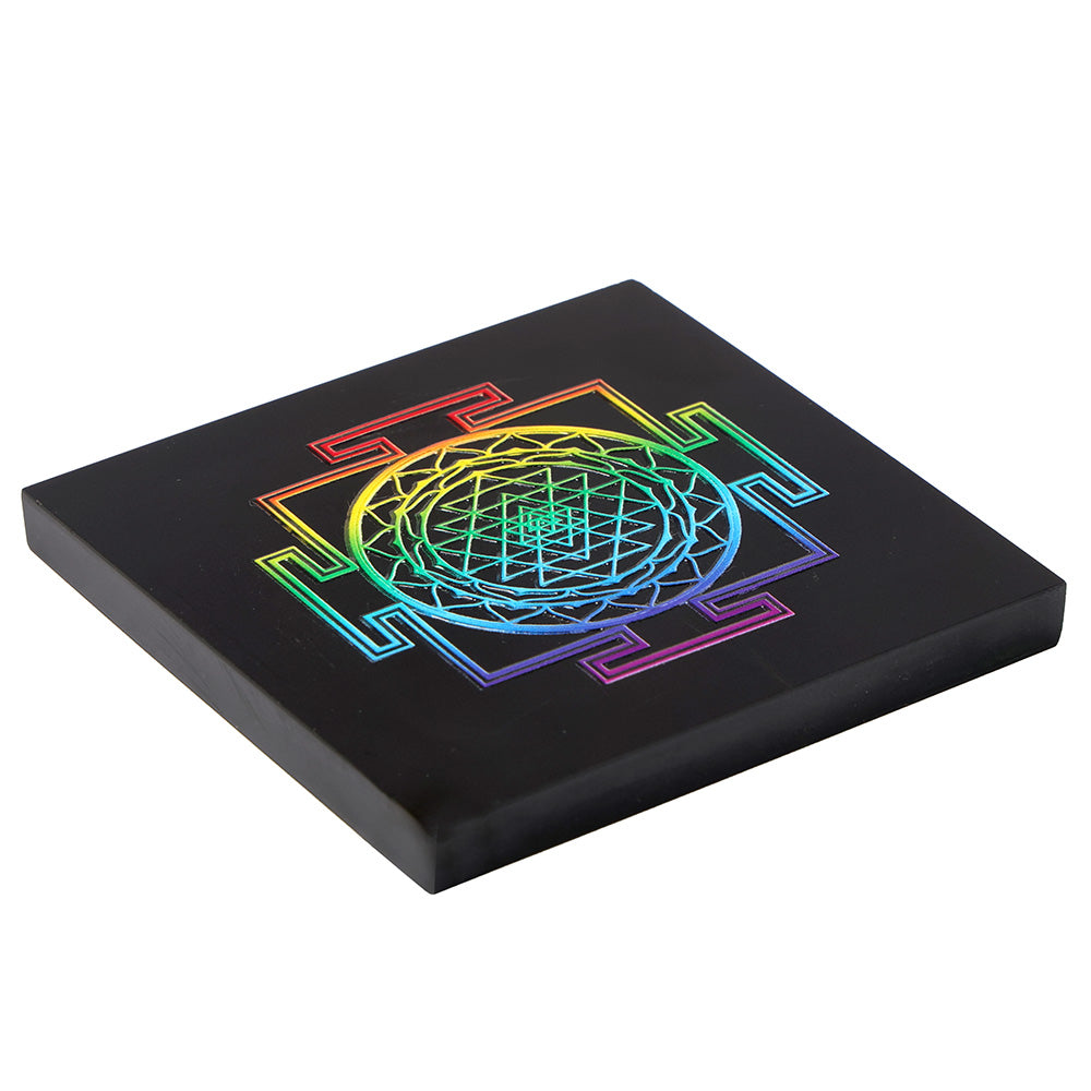 Shree Yantra Black Obsidian Plate Spiritual Decorative Tool
