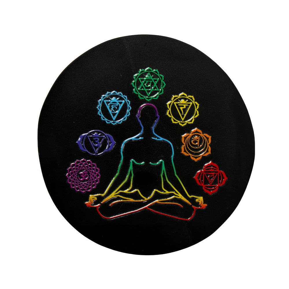 7 Chakra Black Obsidian Plate Spiritual Healing Tool