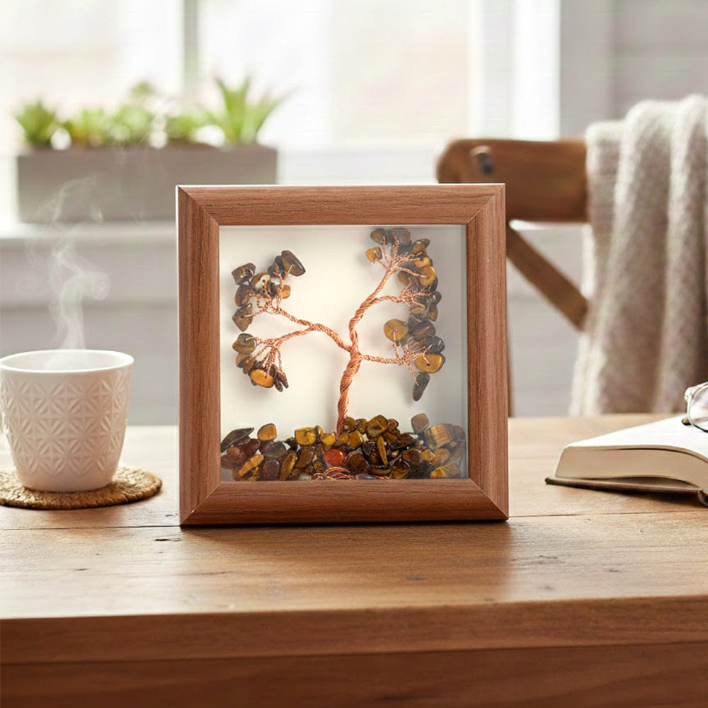 Tiger Eye Tree with Frame Decorative Spiritual Piece