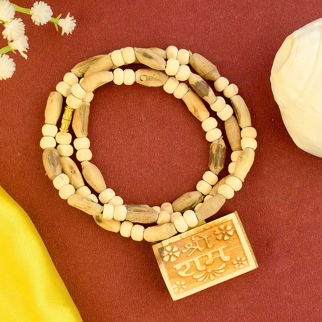 100% Original Tulsi Mala with Shri Ram Wooden Locket – Natural prayer beads for mantra chanting and divine connection. India’s Largest Brass Idols Brand - www.satvikstore.in