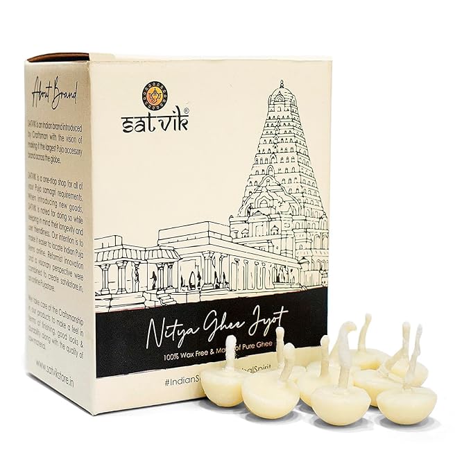 Bulk Pack of 100 Pure Ghee Diya Wicks (Wax Free), perfect for temples, festivals, and daily pooja. Handmade and eco-friendly for a pure, sacred glow. Indiaβs Largest Pooja Accessories Brand β www.satvikstore.in