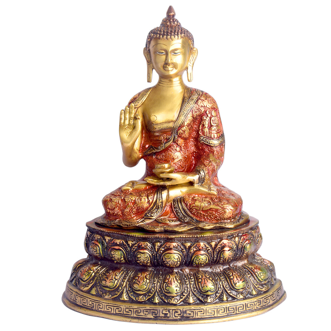 15.4 inch brass Buddha idol radiating peace, serenity, and spiritual calmness. India’s Largest Brass Idols Brand - www.satvikstore.in