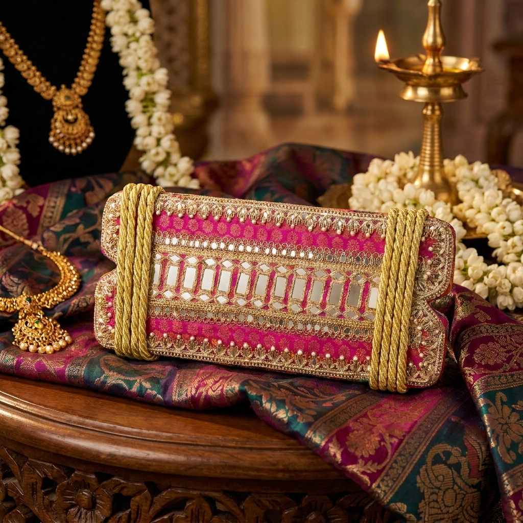 Pink Mirror Work Jhula Patri for Hariyali Teej
