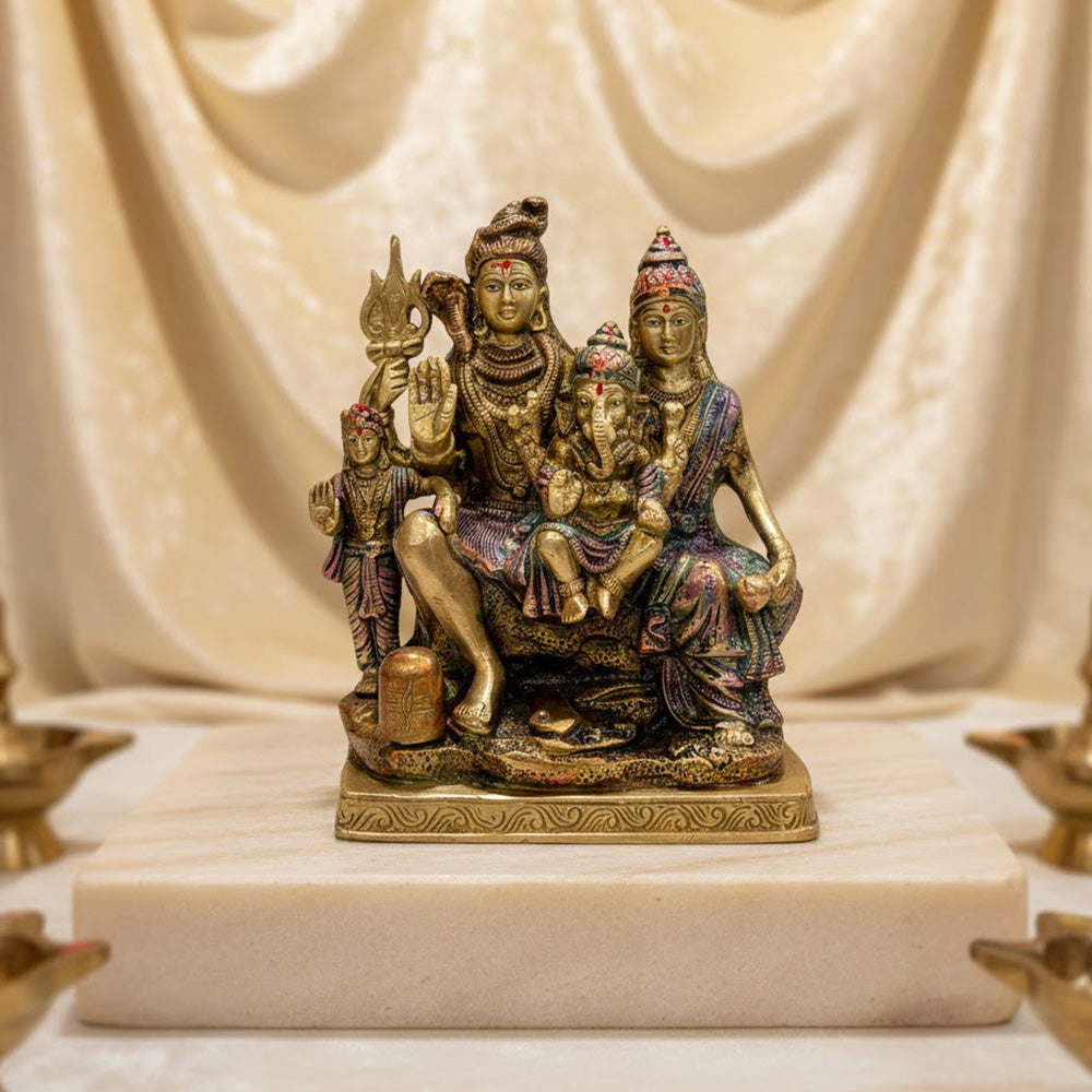 7.9 Inch Shiv Parivaar Brass Statue – Divine Family Idol for Puja Room & Spiritual Energy. No.1 Brass Idol Store www.satvikstore.in