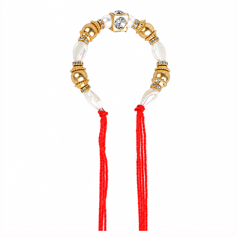 Gold and Pearl Crystal Stone Lumba Rakhi
