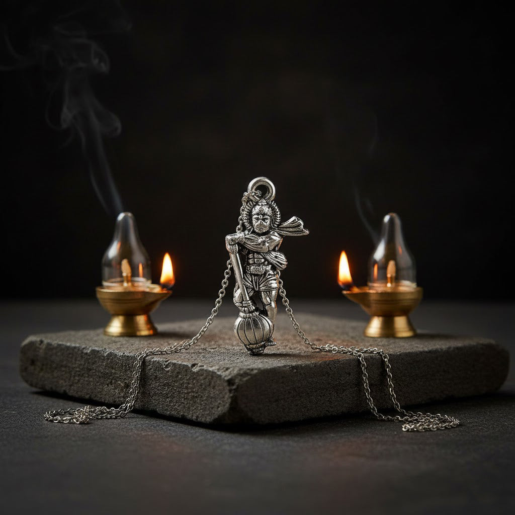Silver Plated Hanuman Ji Pendant with Gadha – Strength & Protection