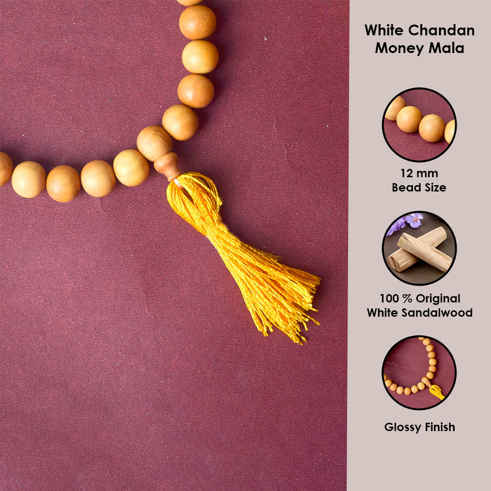 12mm 27 Bead White Chandan Mani Mala (with Thread)