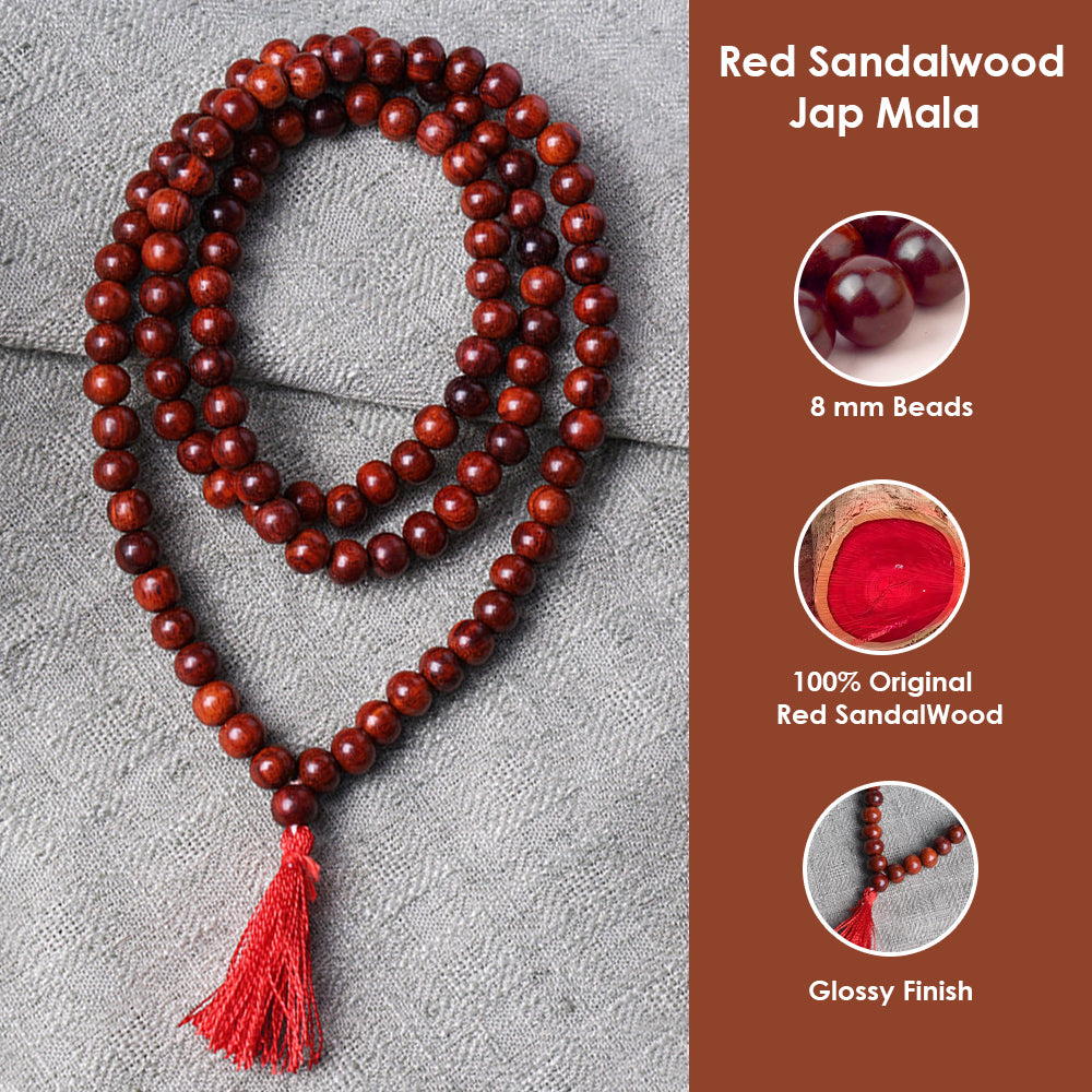 Certified 8mm 100% Original Authentic Pure Red Sandalwood Jap Mala (Thread)