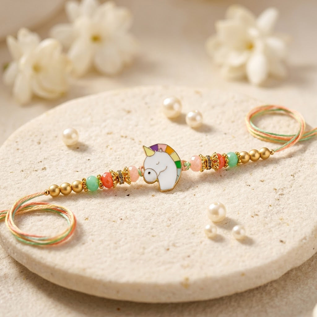 Magical Sleeping Unicorn Rainbow Mane Kids Rakhi