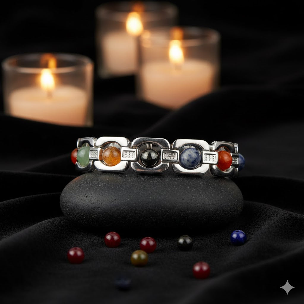 7 Chakra Silver Plated Bracelet – Unisex Spiritual Wear