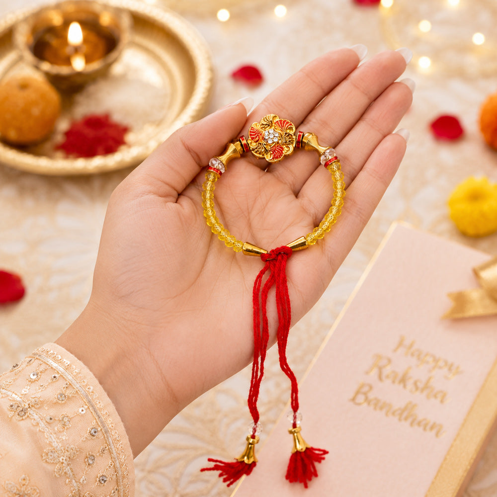 Elegant Meenakari Flower Centerpiece Lumba Rakhi