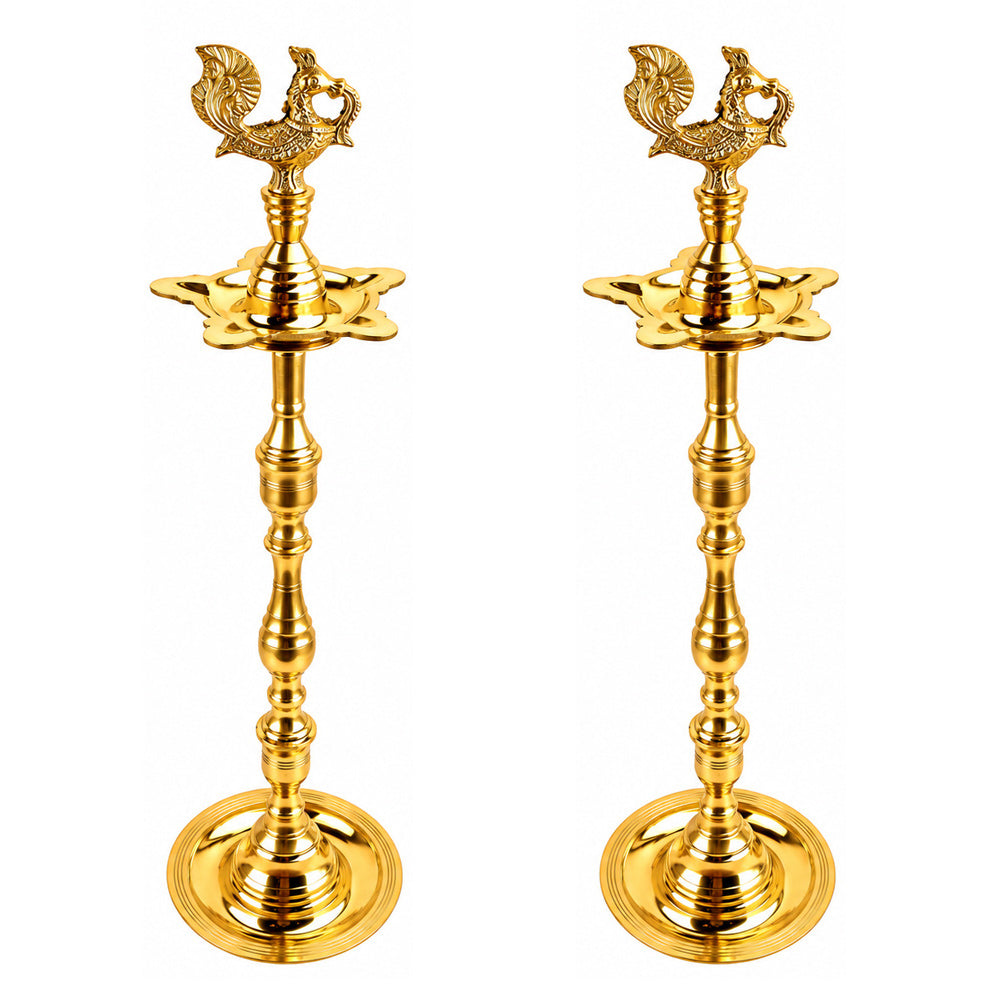 22.5-23 Inch Brass Peacock Kerala Diya