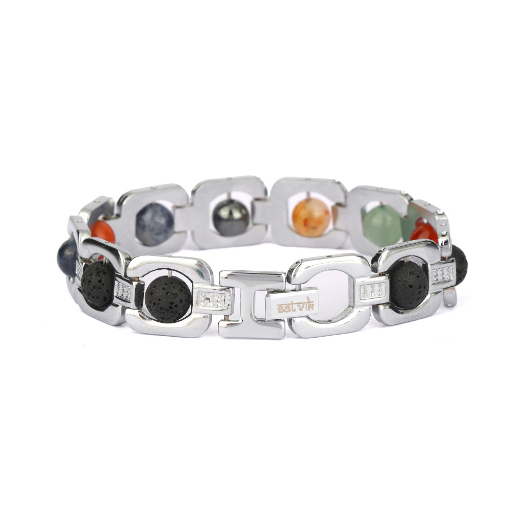7 Chakra Silver Plated Bracelet – Unisex Spiritual Wear