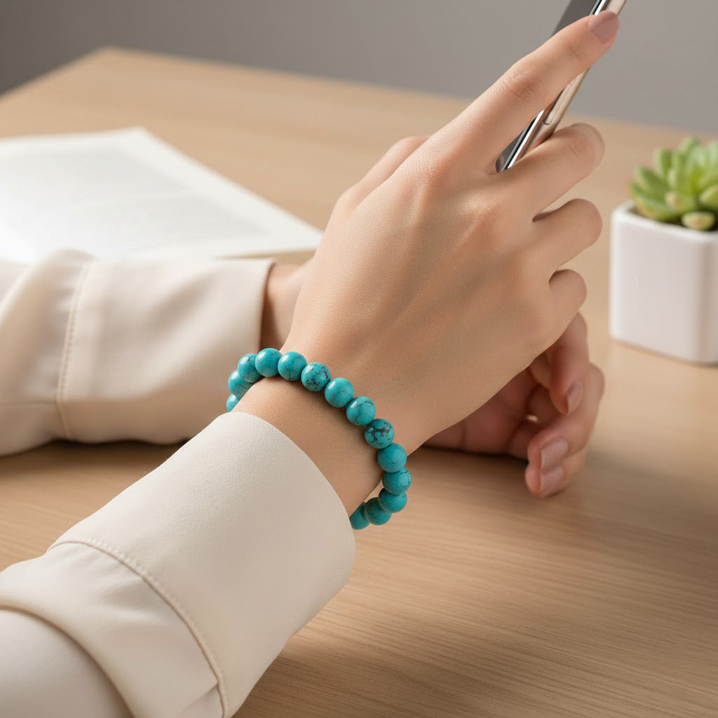 Turquoise Firoza Bracelet Natural Stone Beads Stylish Daily Wear