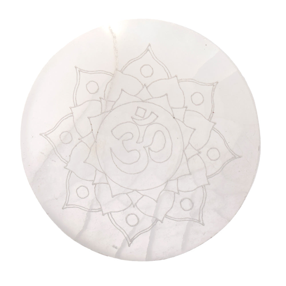 Om Selenite Plate Spiritual Decorative Tool