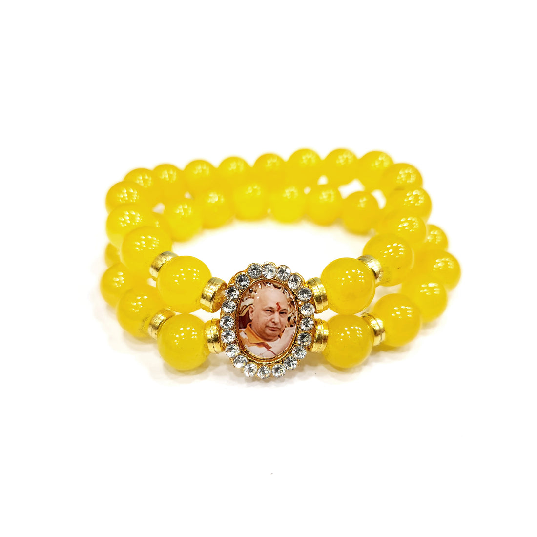 Yellow Round Pearl Bracelet with Jai Guruji Swaroop