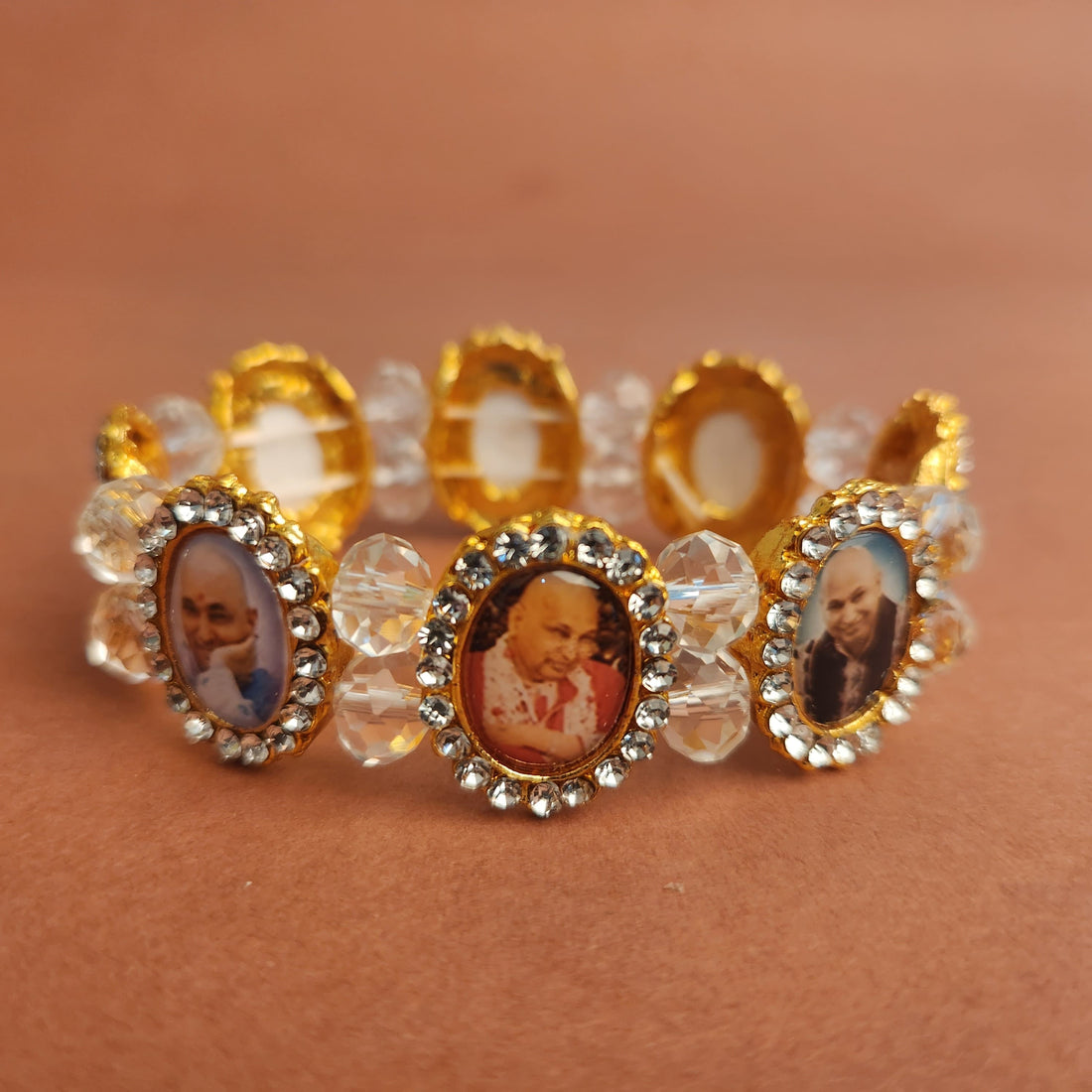 Crystal Round Pearl Bracelet with Jai Guruji Swaroop & Handmade Bracelets for Men and Women