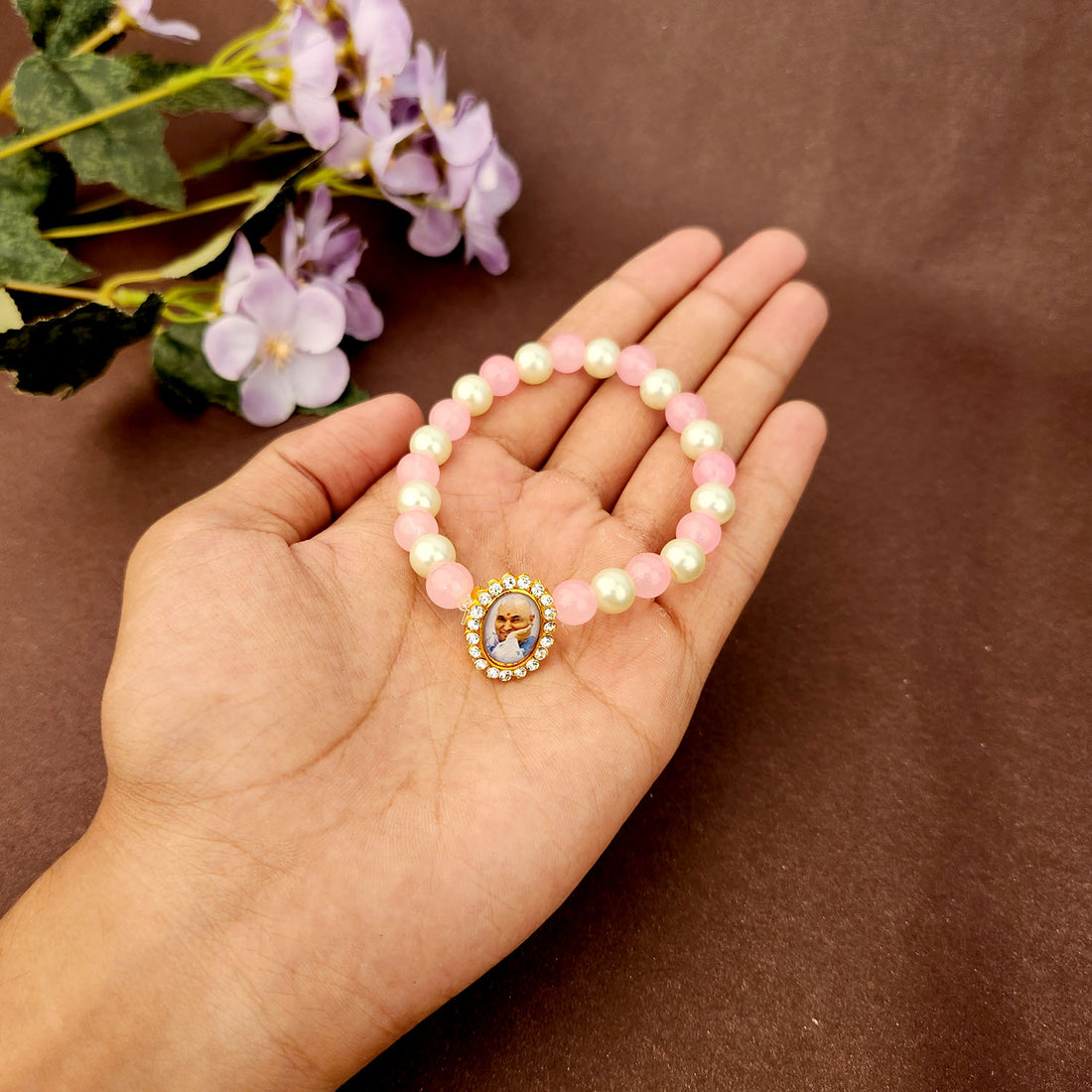 Pink and White Beaded Guru Ji Maharaj Handmade Bracelets for Men and Women
