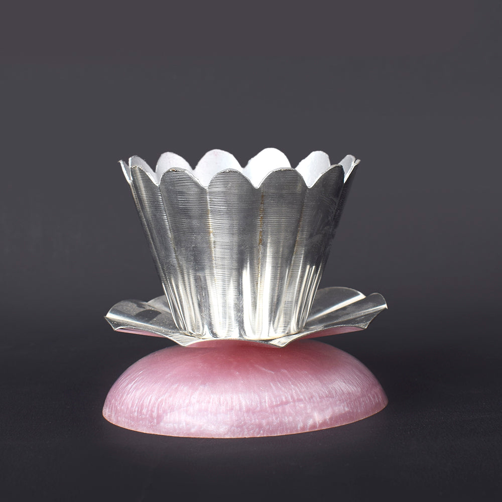 Elegant Silver Plated Lotus Diya with Resin Base