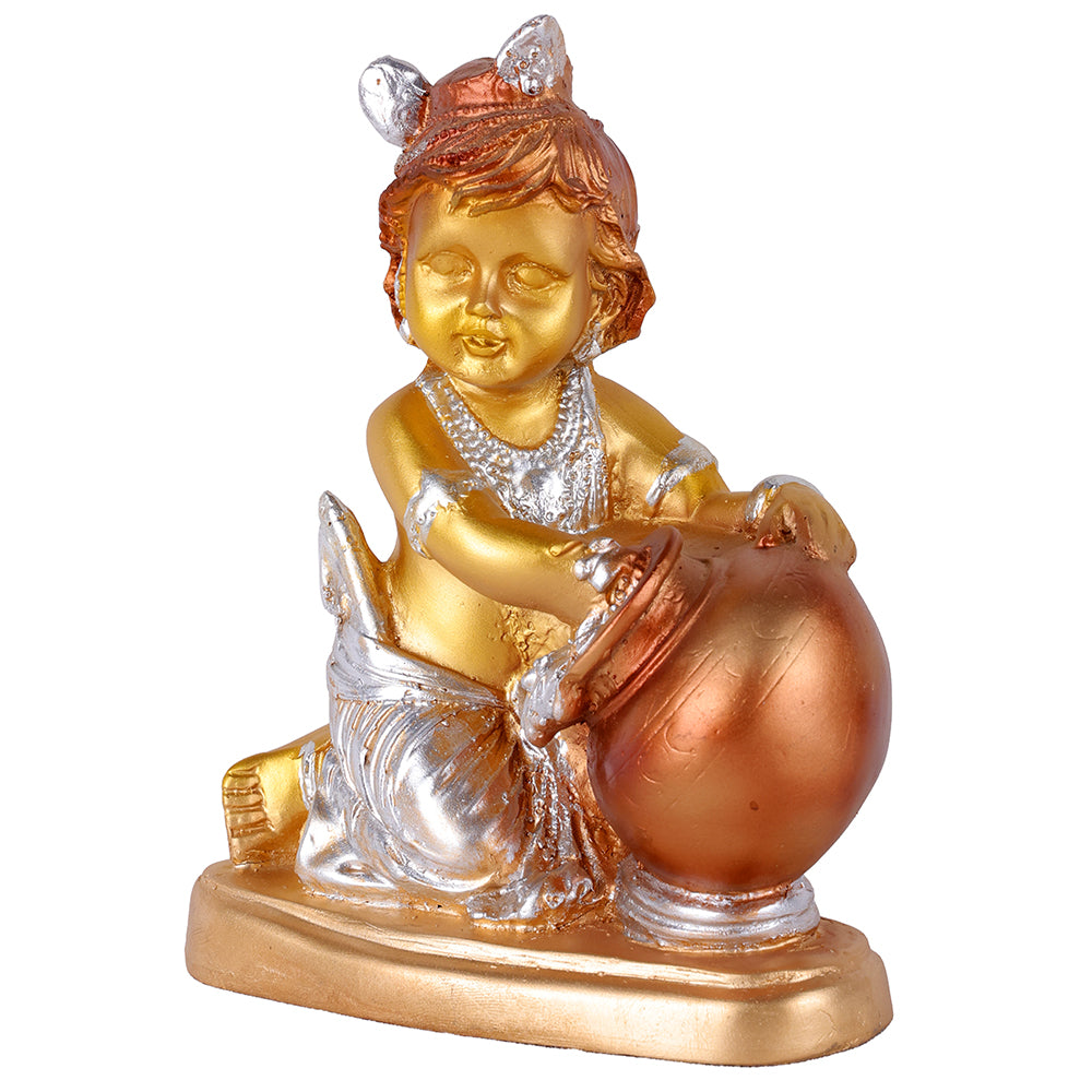 Premium Silver & Gold Antique Laddu Gopal Resin Statue