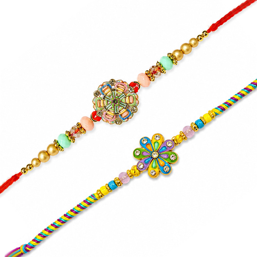 Pastel Wheel Medallion Daisy Designer Rakhi (Set of 2)