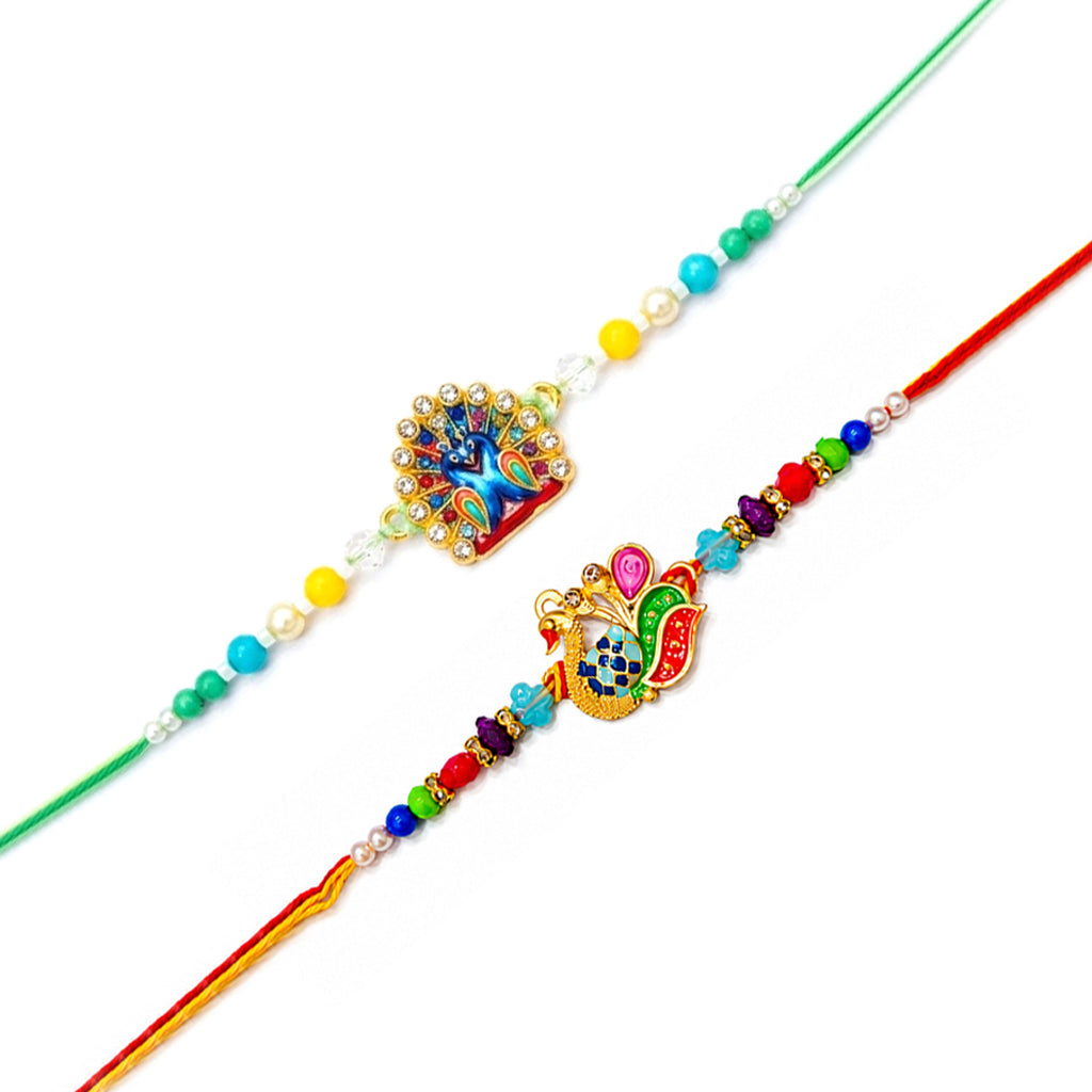 Handcrafted Multicolor Peacock Meenakari Rakhi (Set of 2)
