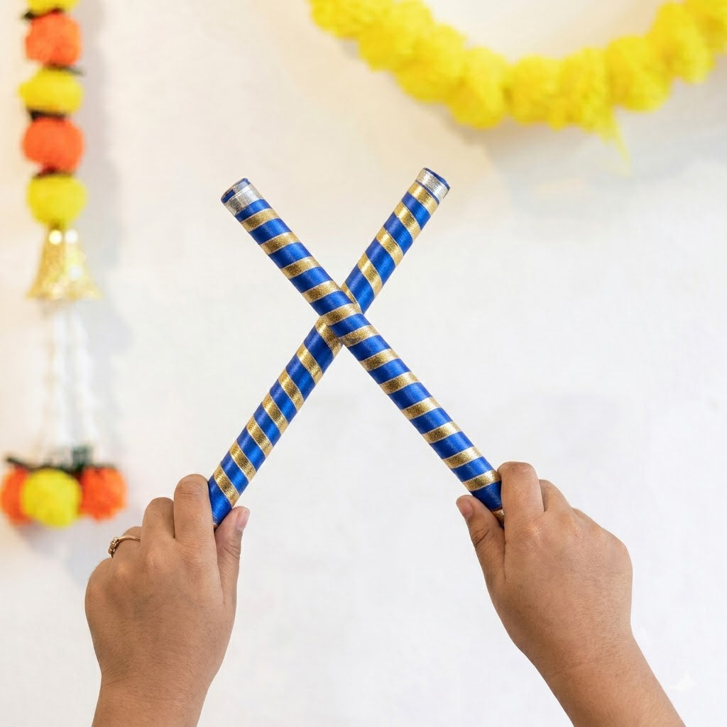 Vibrant Satin & Gold Wrapped Wooden Dandiya for Kids