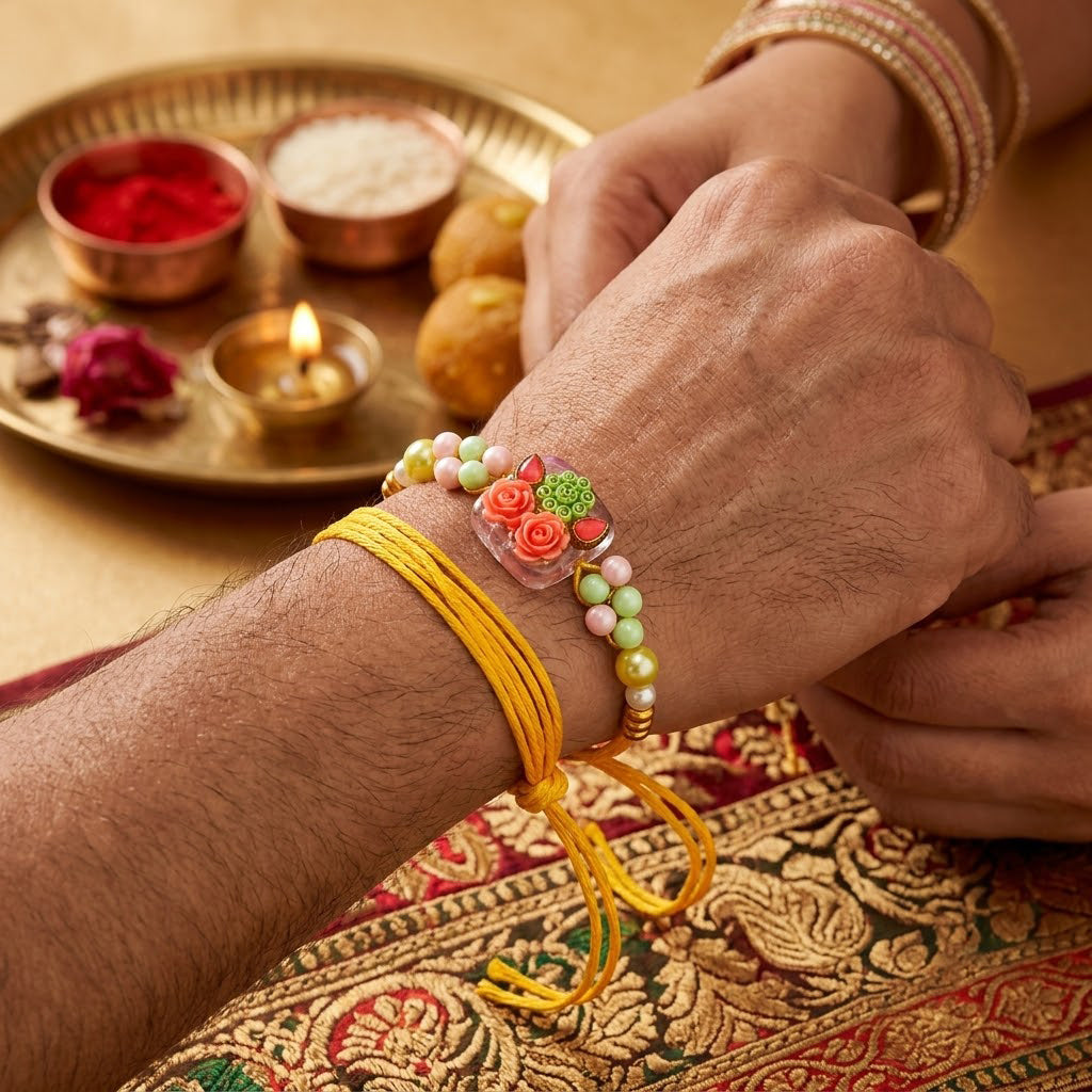Aesthetic Square Resin Floral Garden Charm Designer Rakhi