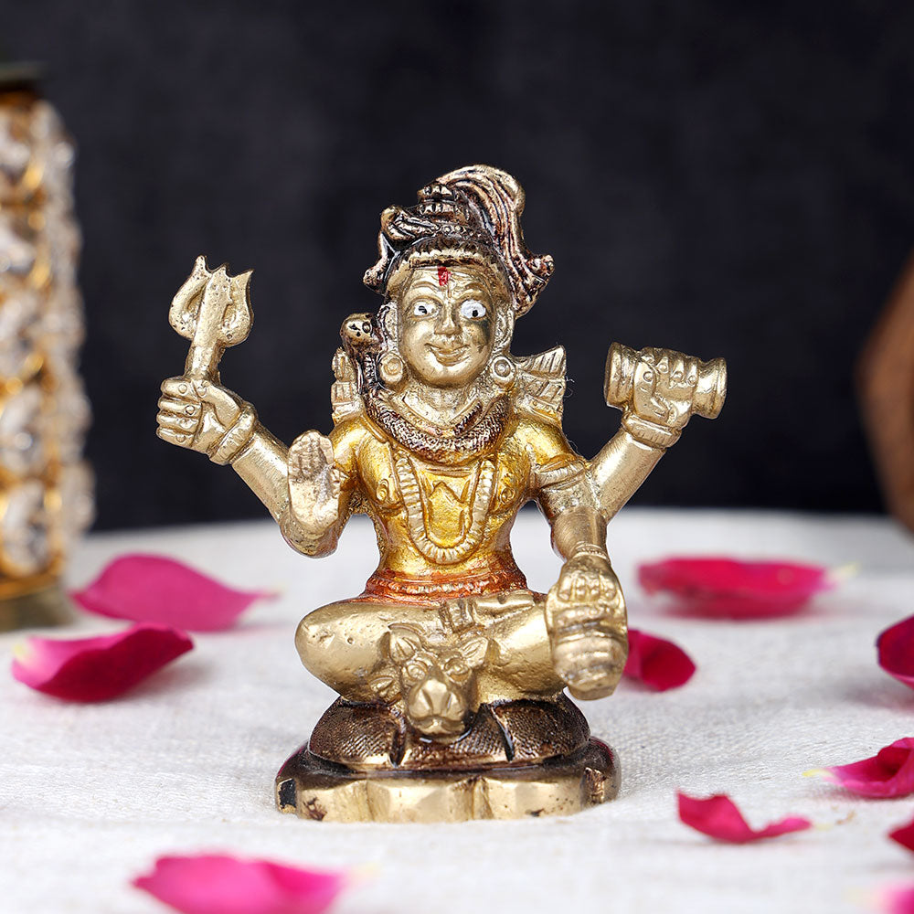 3.5 inch brass Lord Shiva idol for meditation and spirituality, handcrafted Mahadev murti for home temple and devotion. No.1 Brass Idol Store www.satvikstore.in