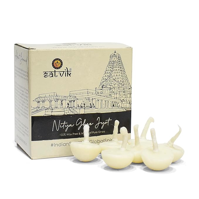 Set of 30 Pure Ghee Diya Wicks (Wax Free), perfect for daily aarti and spiritual rituals. Natural, handmade, and eco-friendly for a clean and sacred flame. Indiaβs Largest Pooja Accessories Brand β www.satvikstore.in