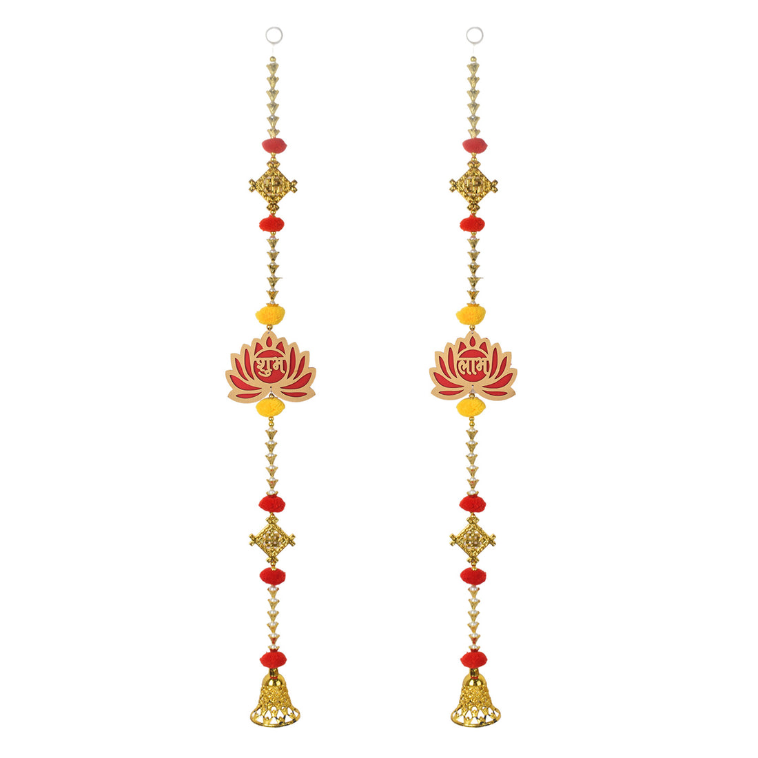 Auspicious Lotus and Swastik Wall Hanging with Bell
