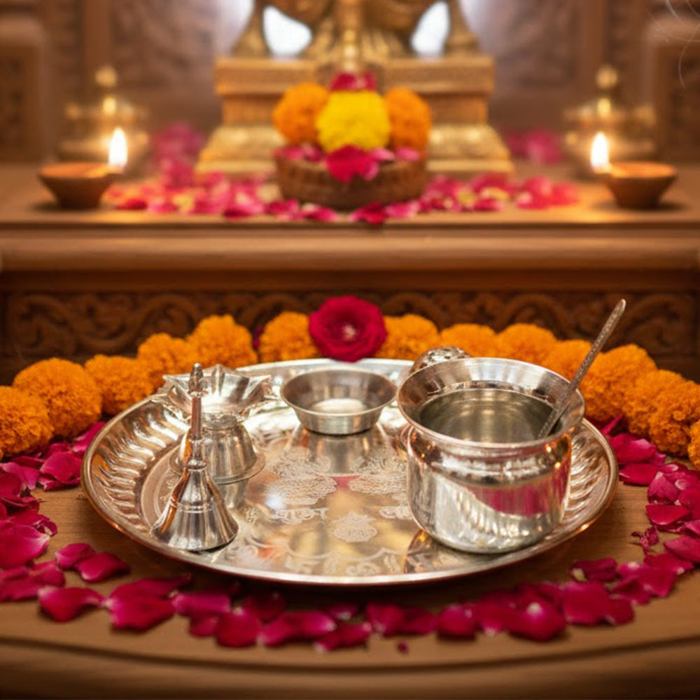 Silver Plated Pooja Thali Metal Aarti Plate