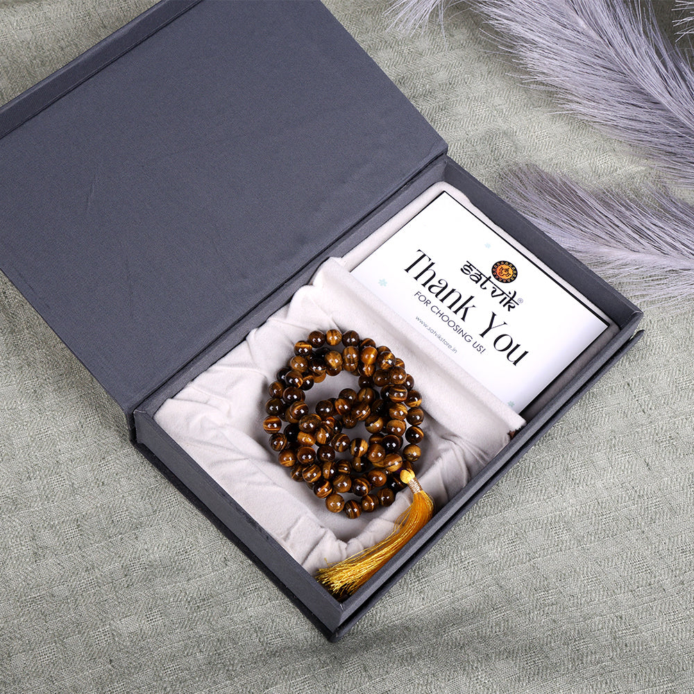 108 Beads Tiger Eye Jaap Mala - Power & Protection Crystal