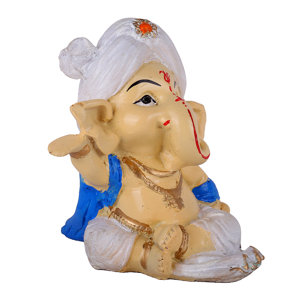 Premium Hand-Painted Bal Ganpati Turban Resin Statue