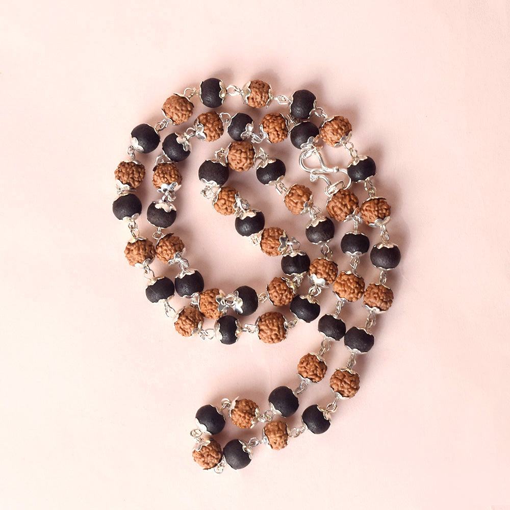 Rudraksha & Karungali Mala Silver Plated Beads Spiritual Protection Govt Certified