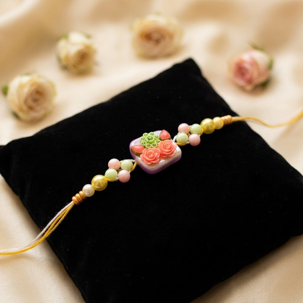 Aesthetic Square Resin Floral Garden Charm Designer Rakhi