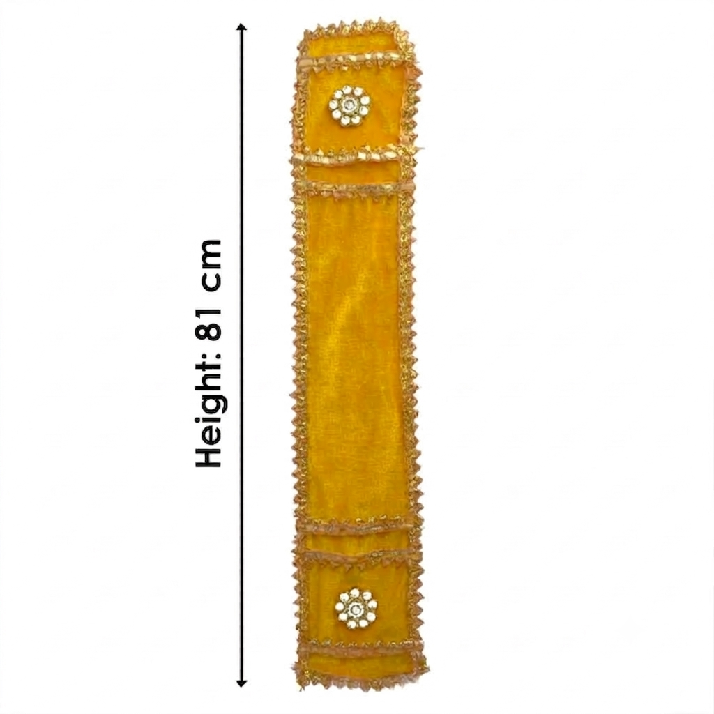 Elegant Yellow Velvet Ganpati Idol Patka with Stone Floral Medallions