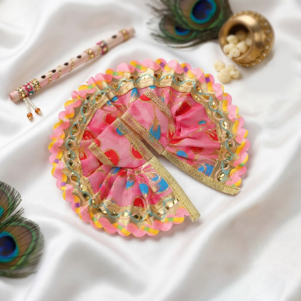 Size No.2 Printed Fabric Zari Work Laddu Gopal Dress