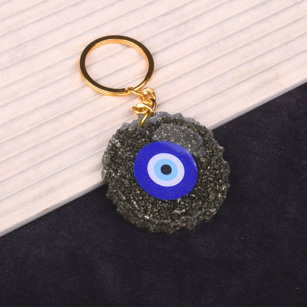 Pyrite Evil Eye Keyring Spiritual Protection & Positive Energy