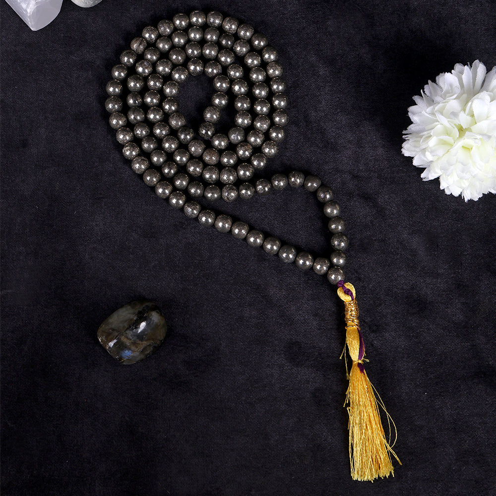 Pyrite Hakik Mala 108 Beads – The Stone of Abundance & Protection