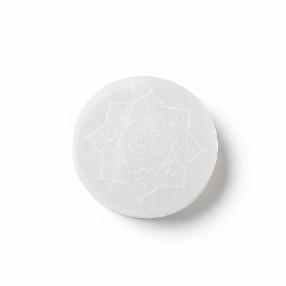 Om Selenite Plate Spiritual Decorative Tool