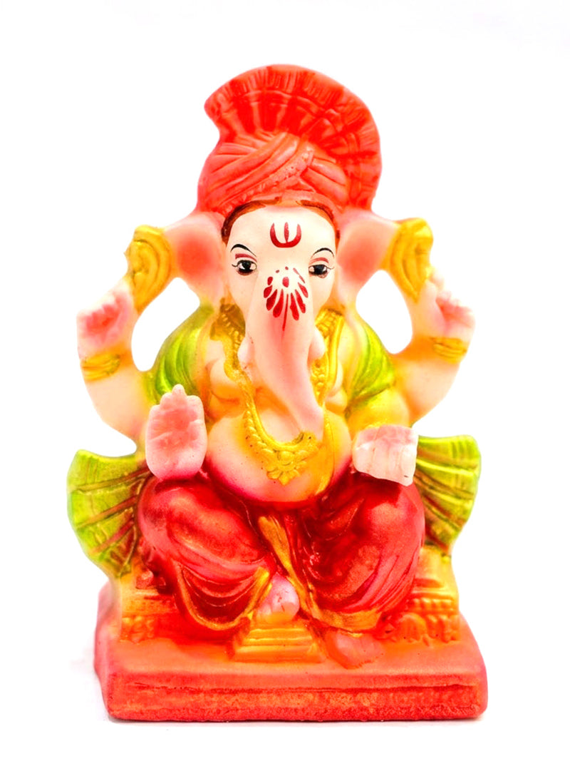 6 Inch Vibrant Eco-Friendly Ganesha Idol With Royal Turban