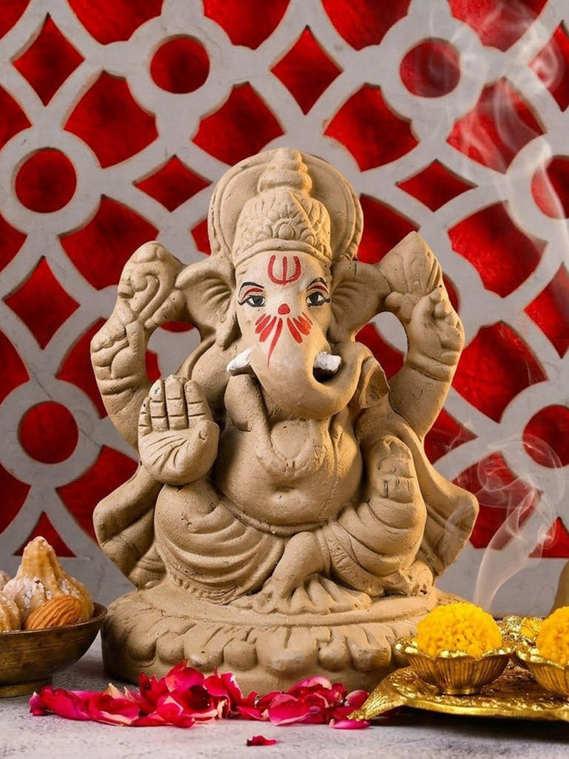 4 Inch Eco-Friendly Natural Clay Ganesha Idol | India’s Largest Pooja Accessories Brand – www.satvikstore.in