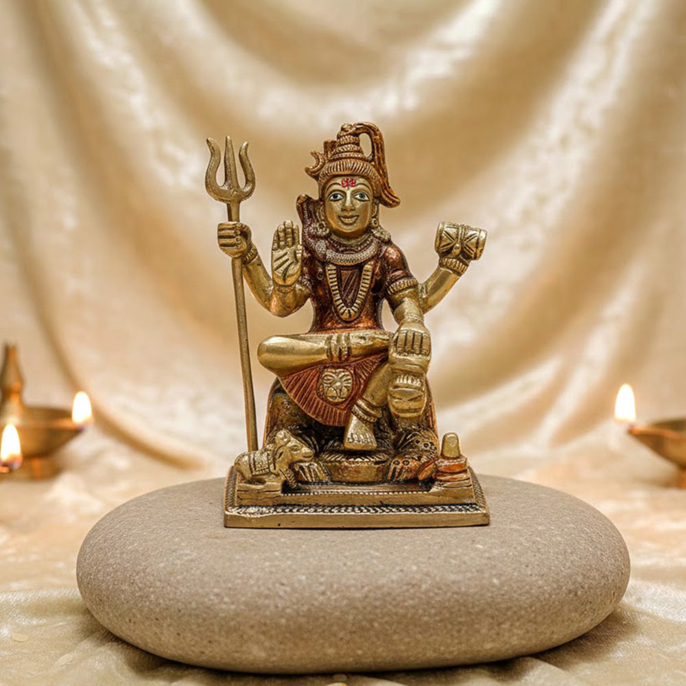 4 Inch Elegant Lord Shiva Sculpture – Finely Detailed Brass Idol of Mahadev in a Serene Pose, Perfect for Home Temple, Spiritual Decor, and Daily Worship. No.1 Brass Idol Store www.satvikstore.in