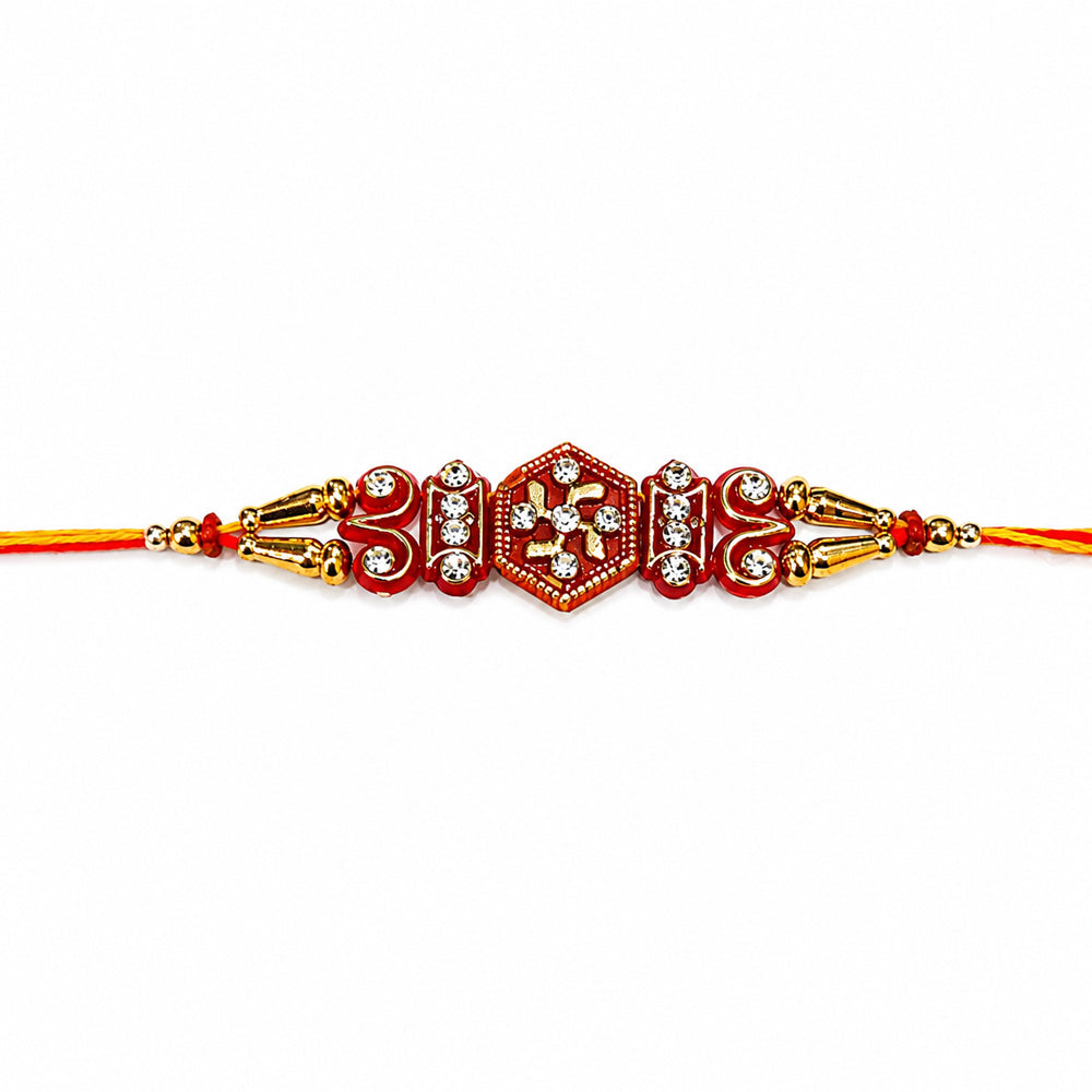 Traditional Divine Swastik Symbol Crystal Studded Rakhi